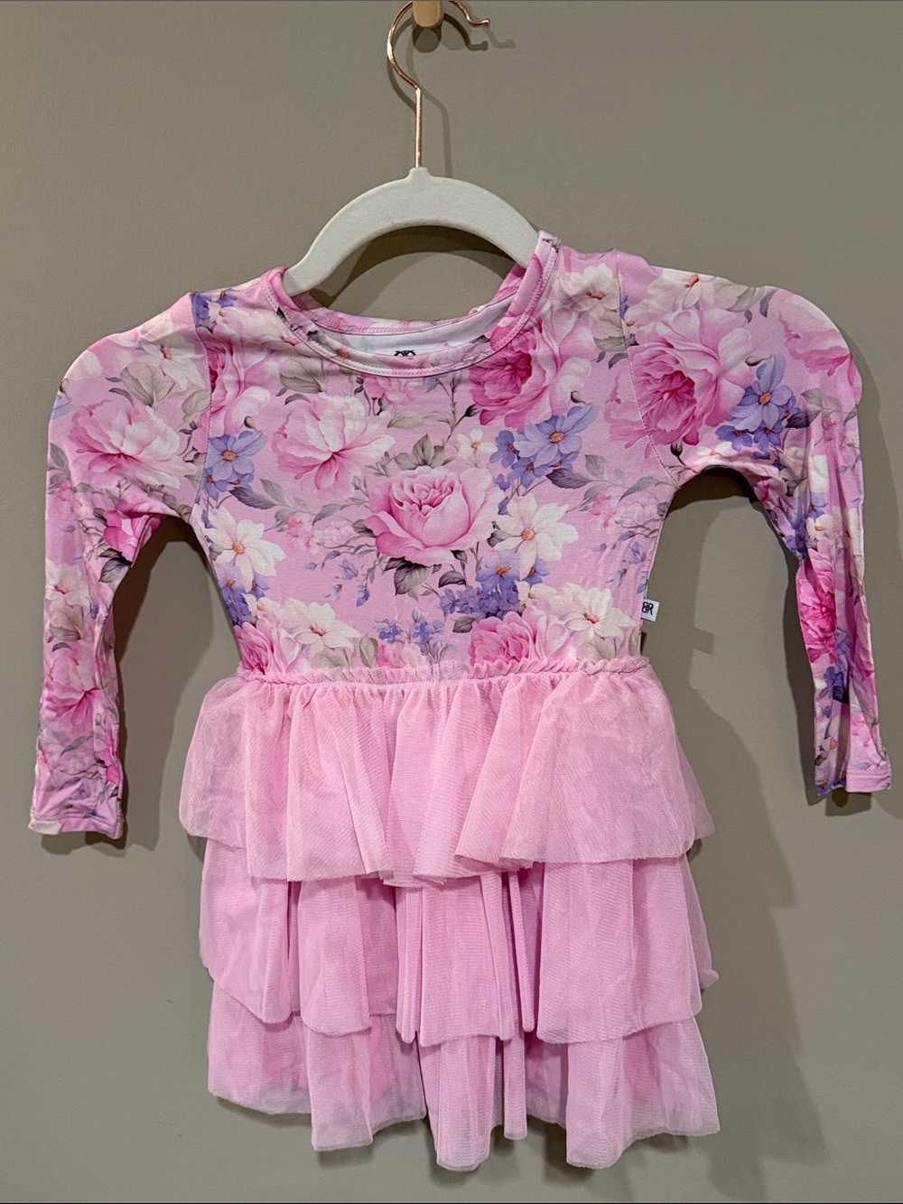 Pink Floral Tulle Tiered Girls Dress